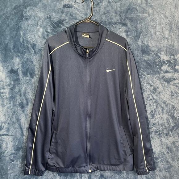 Nike Other - Nike Dri-Fit Navy Blue White Striped Full Zip Track Sweater Mens Size XXL